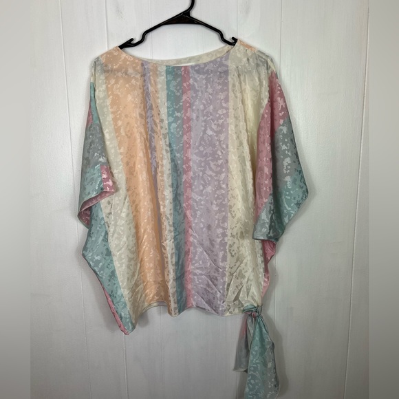 Vintage Satin Pastel Striped Oversized Blouse Sz S - Picture 2 of 11